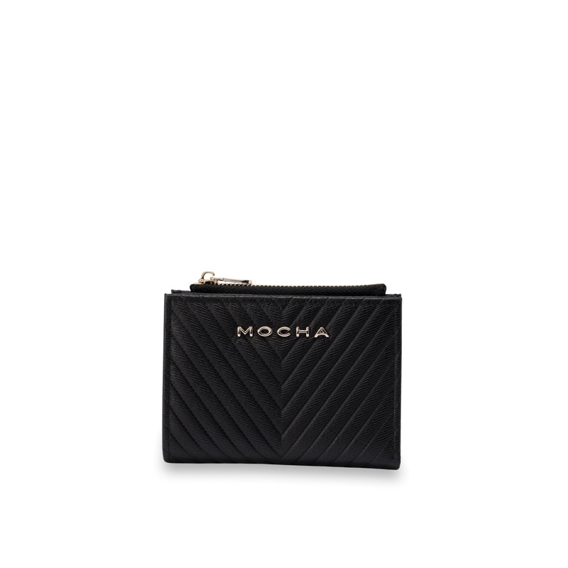 Mocha Chevron Mini Leather Wallet - Black
