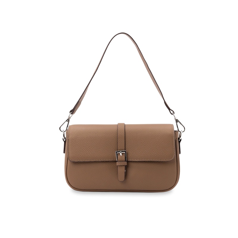 Mocha Julia Leather Crossbody Buckle Bag- Coffee