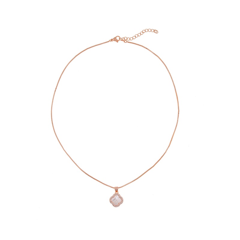 Mocha Mother-Of-Pearl Clover Necklace- Rose Gold