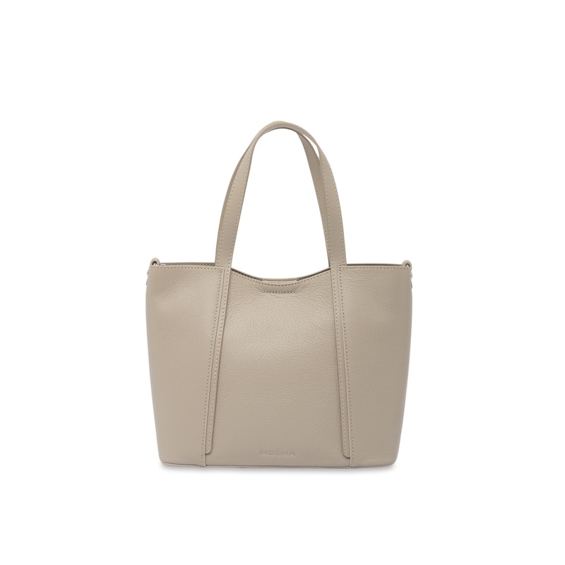 Mocha Valerie Leather Small Tote - Light Grey