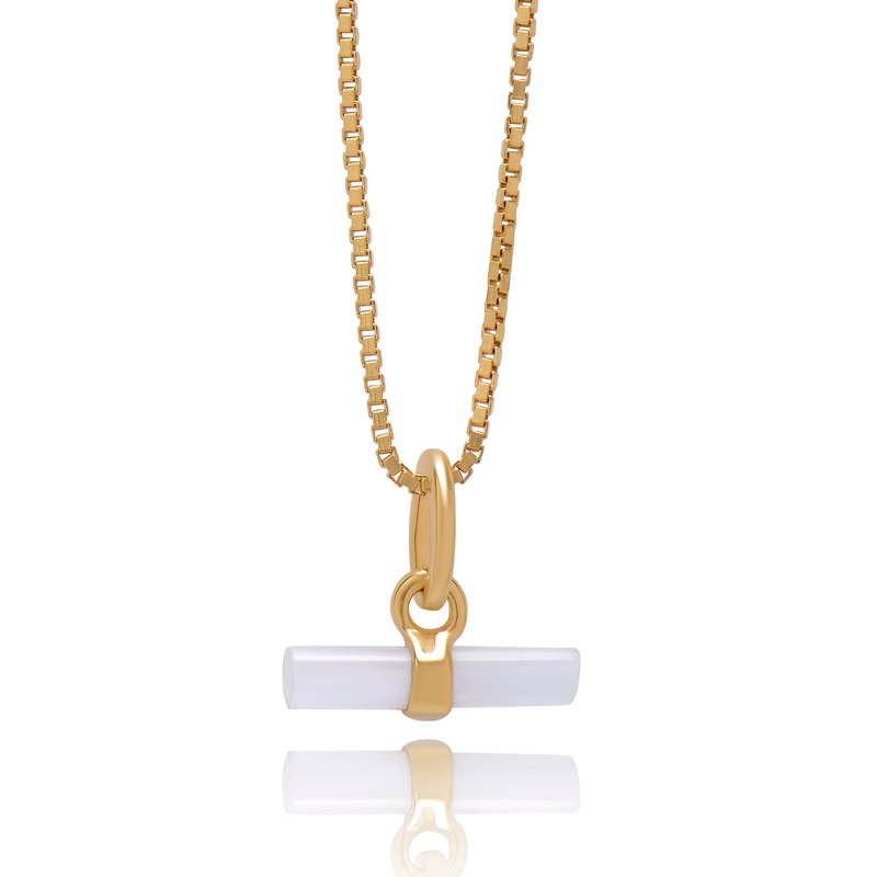 Rachel Jackson Mini Blue Lace Agate T-Bar Necklace - Gold