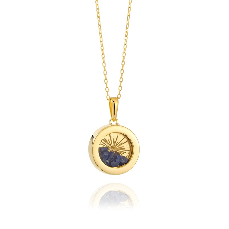 Rachel Jackson Small Deco Sun Amulet Birthstone Necklace Blue Sapphire - Gold