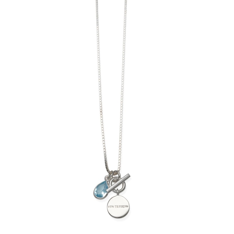 Von Treskow Box Chain Necklace w/ Pear Shaped Blue Topaz & VT Toggle (9x6mm)
