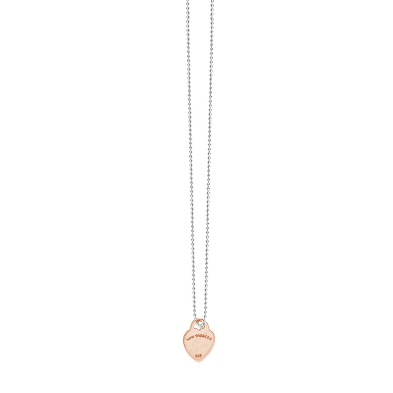 Von Treskow Fine Ball Chain Necklace w/ Mini VT Flat Heart - Rose Gold