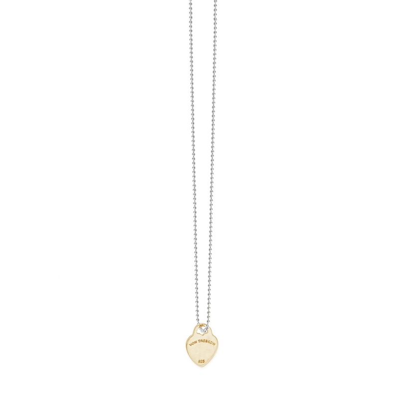 Von Treskow Fine Ball Chain Necklace w/ Mini VT Flat Heart - Yellow Gold