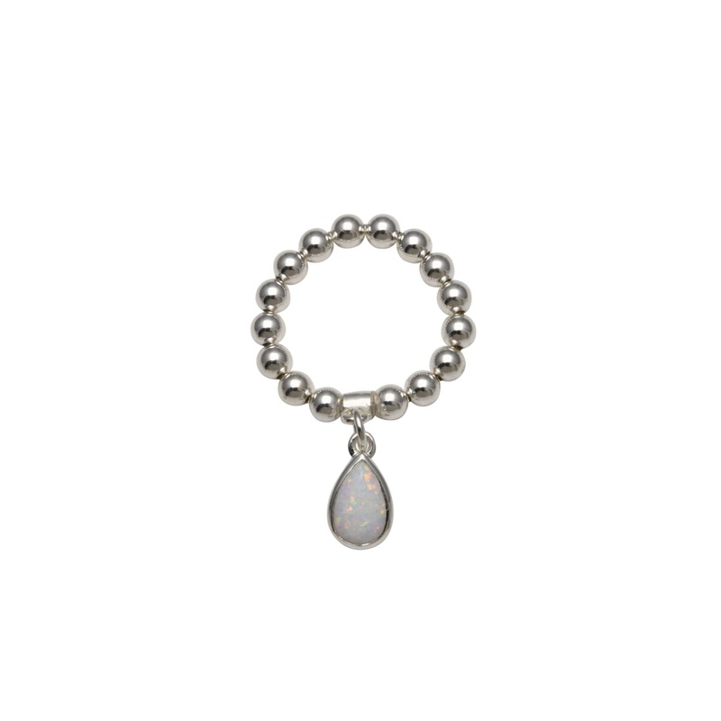 Von Treskow Single Strand Stretch Ring w/ Czelline White Opal