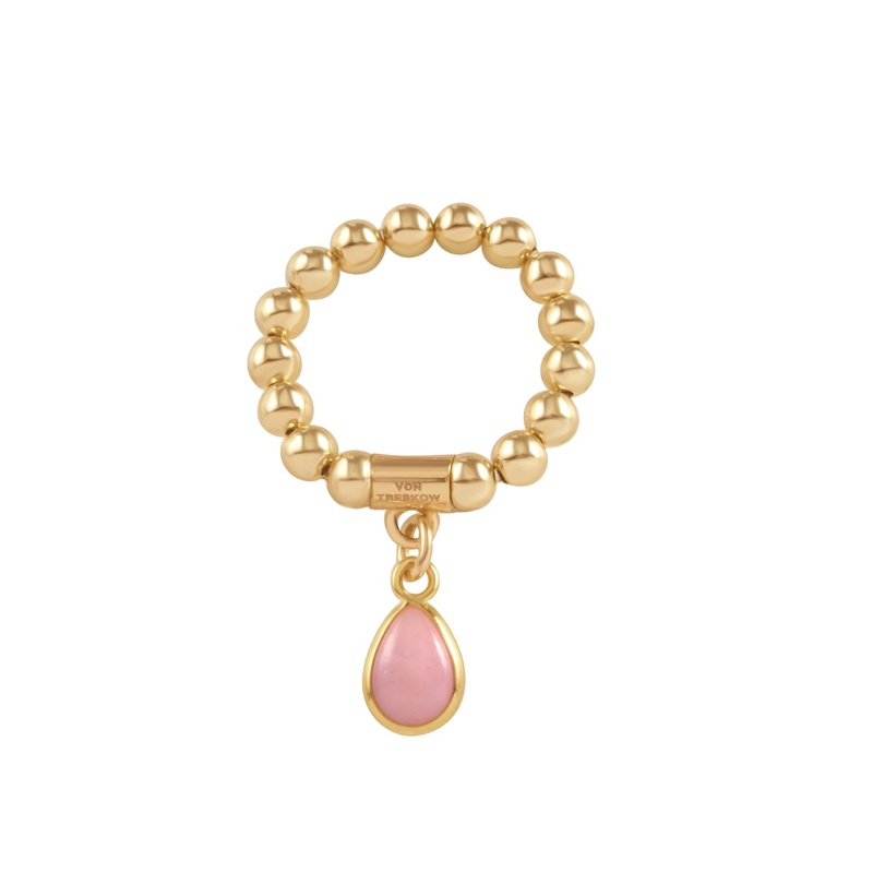 Von Treskow Yg Filled 4mm Stretchy Ring w Pink Pear Opal - Gold