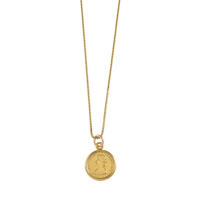 Von Treskow Yg Filled Box Chain Necklace w Tiny Australian Token - Gold
