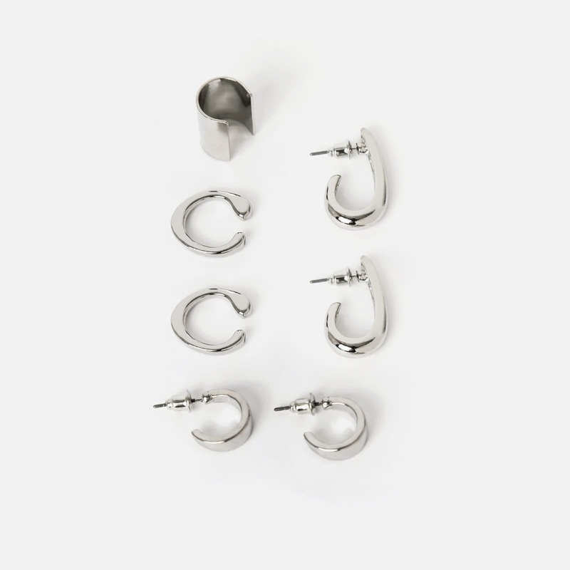Dava pack de pendientes de aro plateados