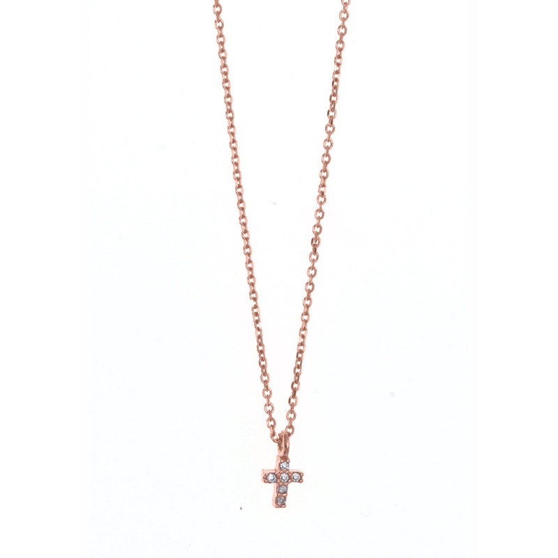 Gregio Tiny Shiny Mini Cz Cross Necklace- Rose Gold
