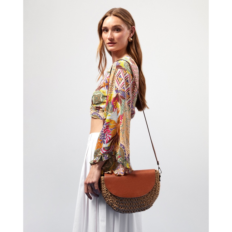 Kesta bolso bandolera efecto rafia con solapa