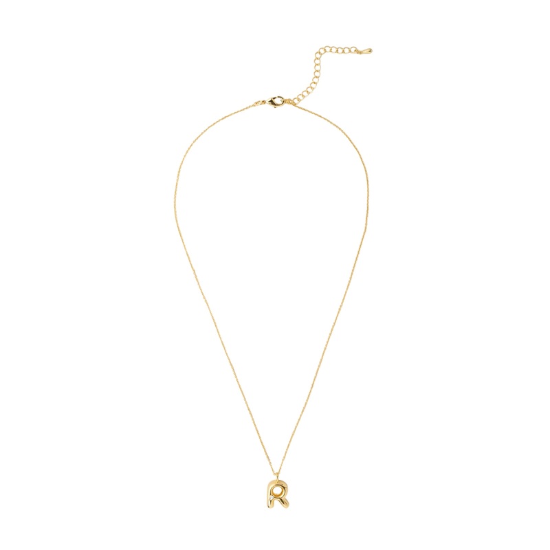 Mocha Bubble Initial Necklace - R - Light Gold