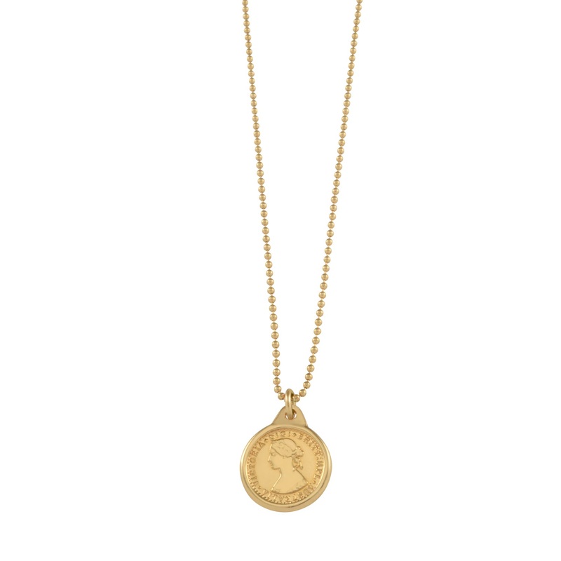 Von Treskow Yg Plated Fine Ball Chain w/ Tiny Australian Token in Bezel