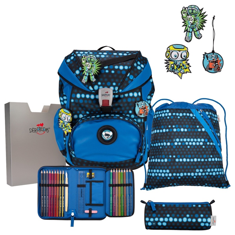 DerDieDas ErgoFlex Exklusiv Superflash - Schulranzen Set 5tlg. 800g (Blue Robot)