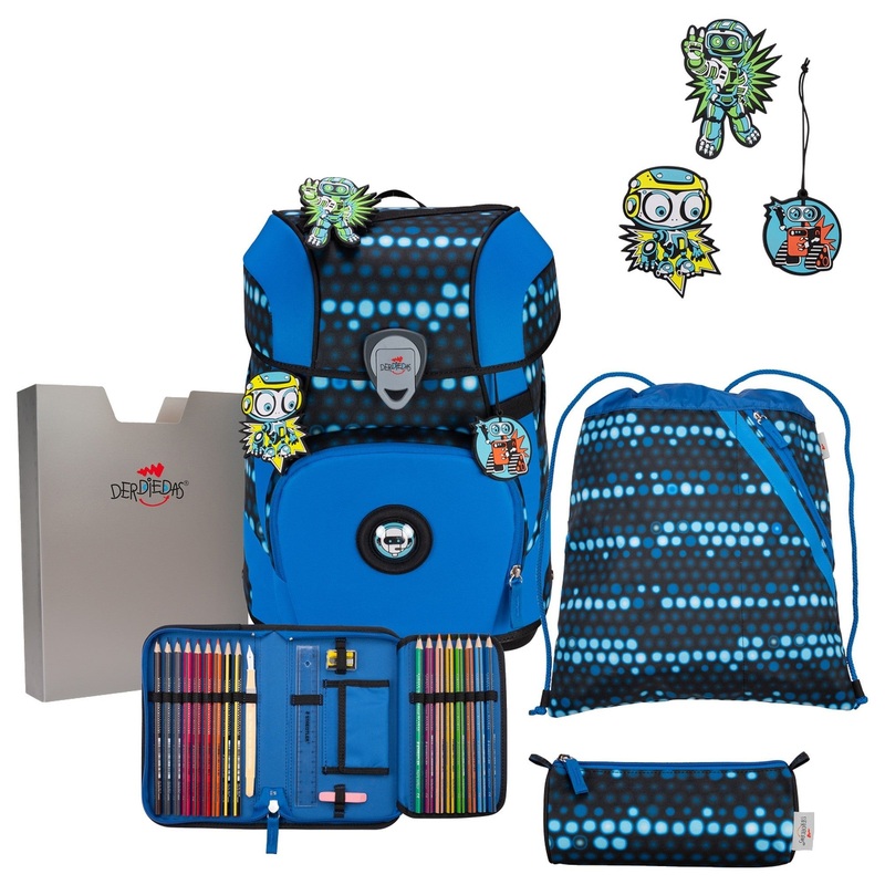 DerDieDas ErgoFlex Tiny Exklusiv Superflash - Schulranzen Set 5 tlg. 900g (Blue Robot)