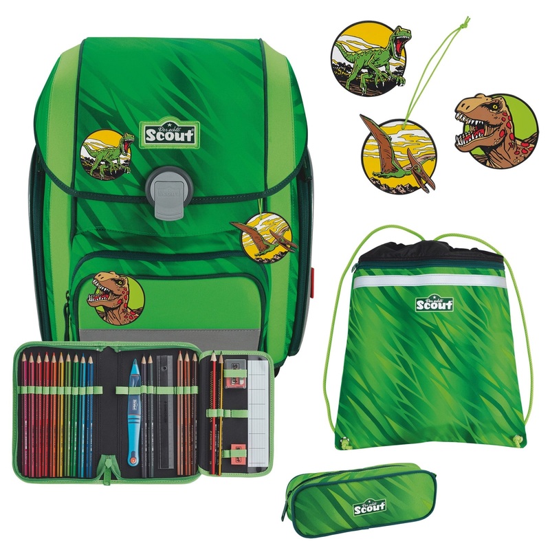Scout Genius DIN - Schulranzen Set 4 tlg. mit Turnbeutel (Dino Rex)