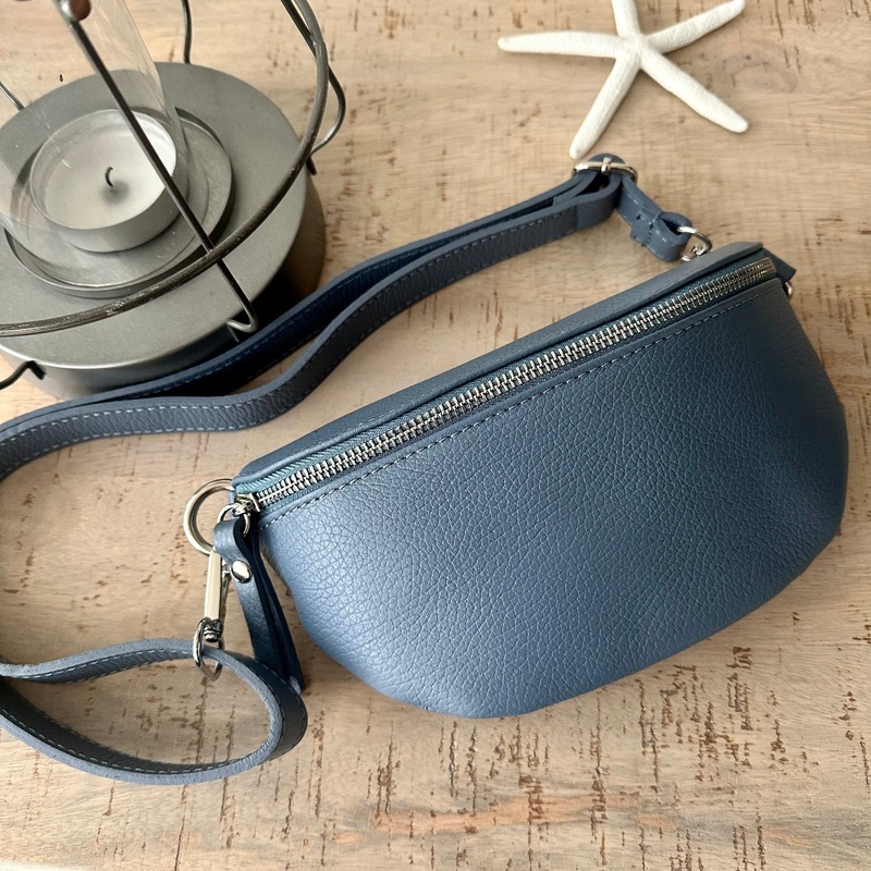 Denim Blue Leather Bum Bag / Chest Bag / Sling Bag