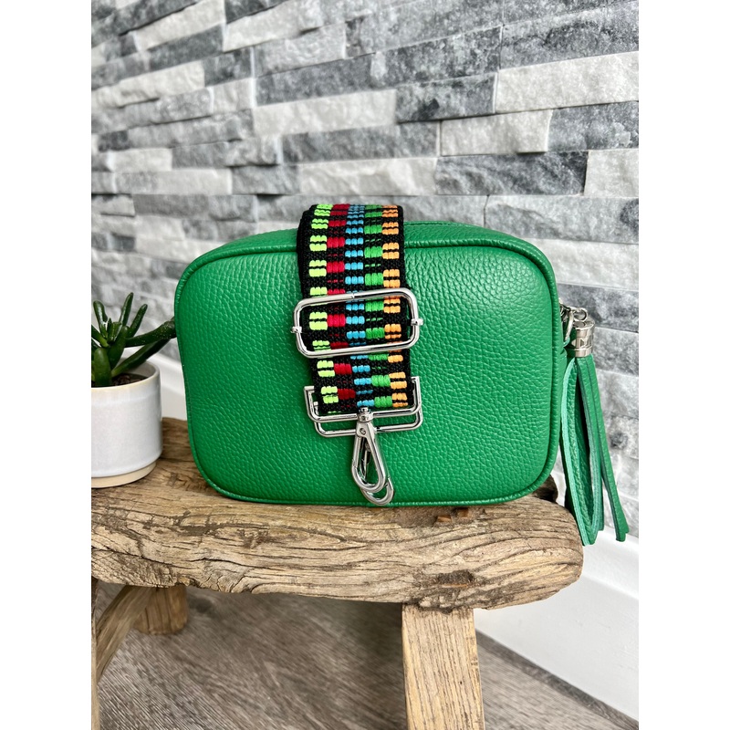 Emerald Green Italian leather camera bag and strap combo