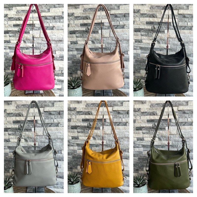 Genuine Italian Leather Convertible Shoulder Bag Handbag / Rucksack / Backpack
