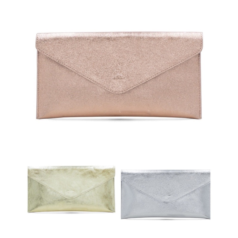 Genuine Italian Leather Metallic Envelope Clutch Bag , 3 Colours Available.