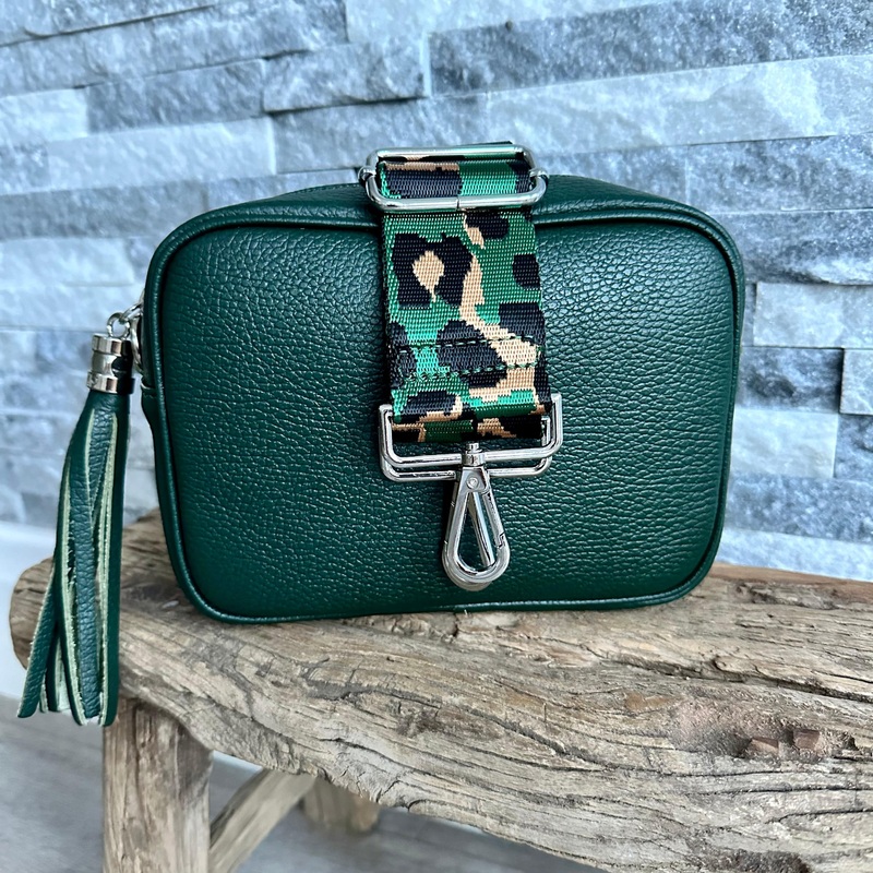 Green Italian Leather Camera Style Bag and Strap Combo