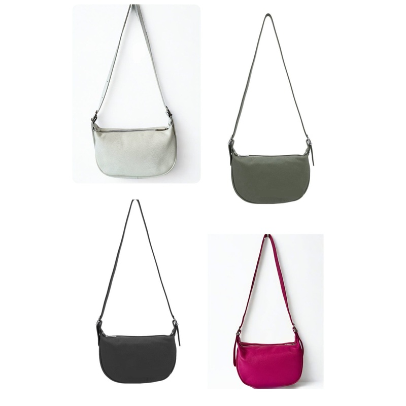Half Moon Italian Leather Shoulder Bag.