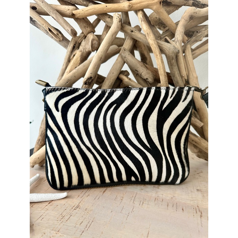 Italian Leather Small Zebra Clutch Bag