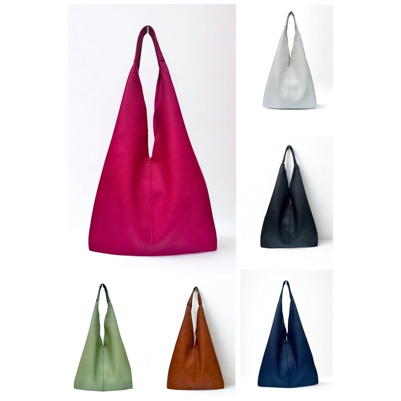 Ladies Large Slouchy Faux Leather Hobo Shoulder Bag.