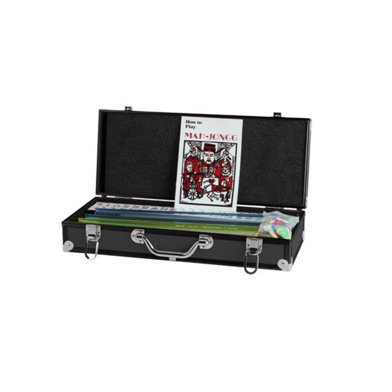 Mah Jong Set with Pushers - Black Metal Case