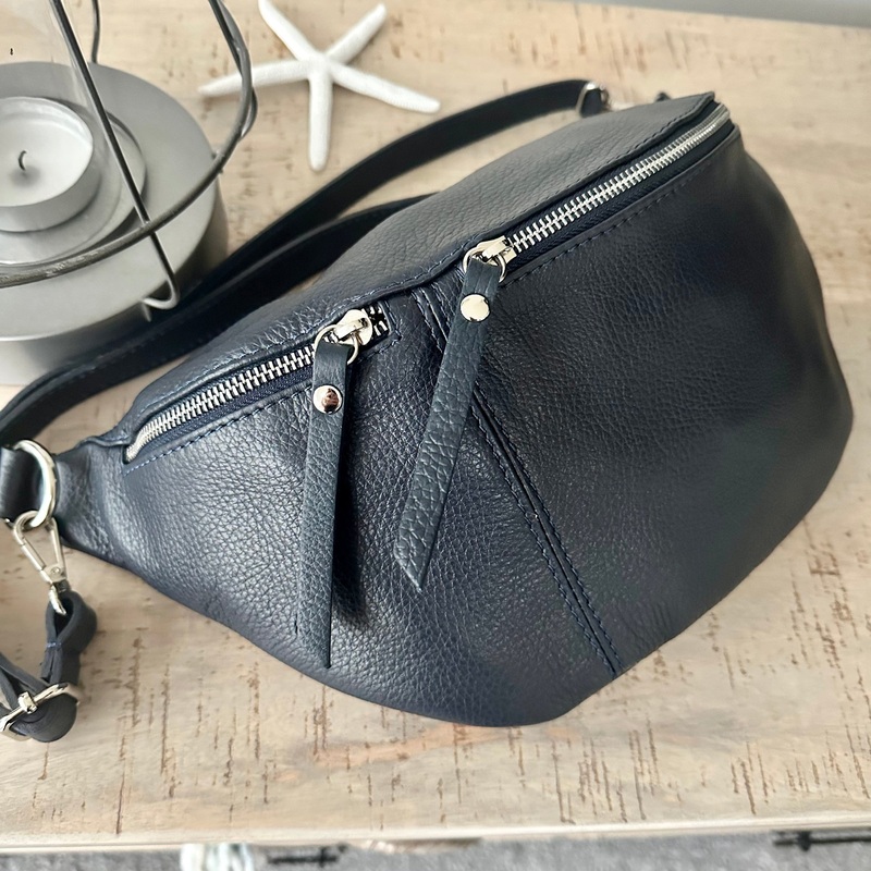 Navy Italian Leather Large Sling/Chest Bag
