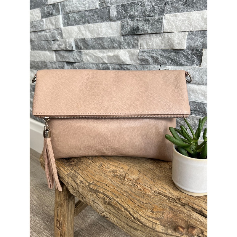Nude Dusky Pink Genuine Leather Clutch Bag