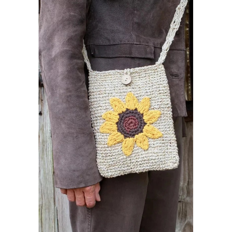 Pachamama Hemp/Cotton Cross Body Bag Sunflower , Handmade, Fair Trade.