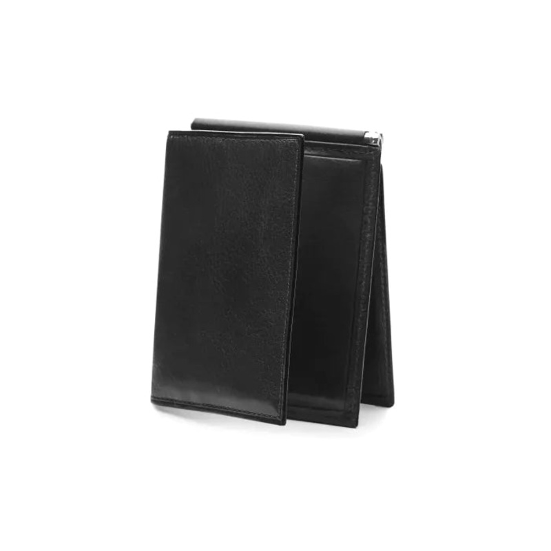 Old Leather Money Clip with Pocket-Black