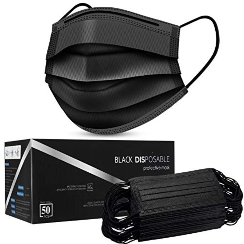 Black Disposable Face Masks, Face Mask of 50 Pack Disposable Mask