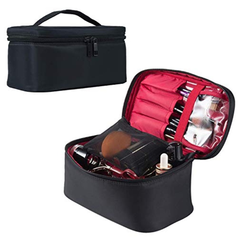 KoEily Makeup Bag (20 cm) Professional Cosmetic Makeup Bag Organizer with Adjustable Dividers for Cosmetics Makeup Brushes Toiletry Jewelry Digital accessories Black