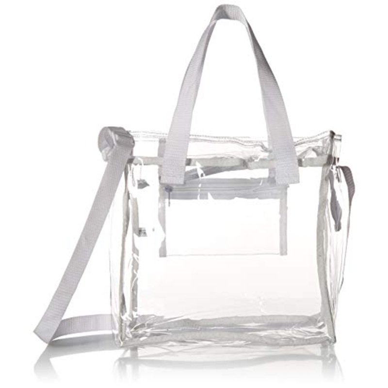 Nova Sport Wear Bag with Handles / Adjustable Strap Transparent Gameday Tote, 12 x 12 x 6 Inch - White