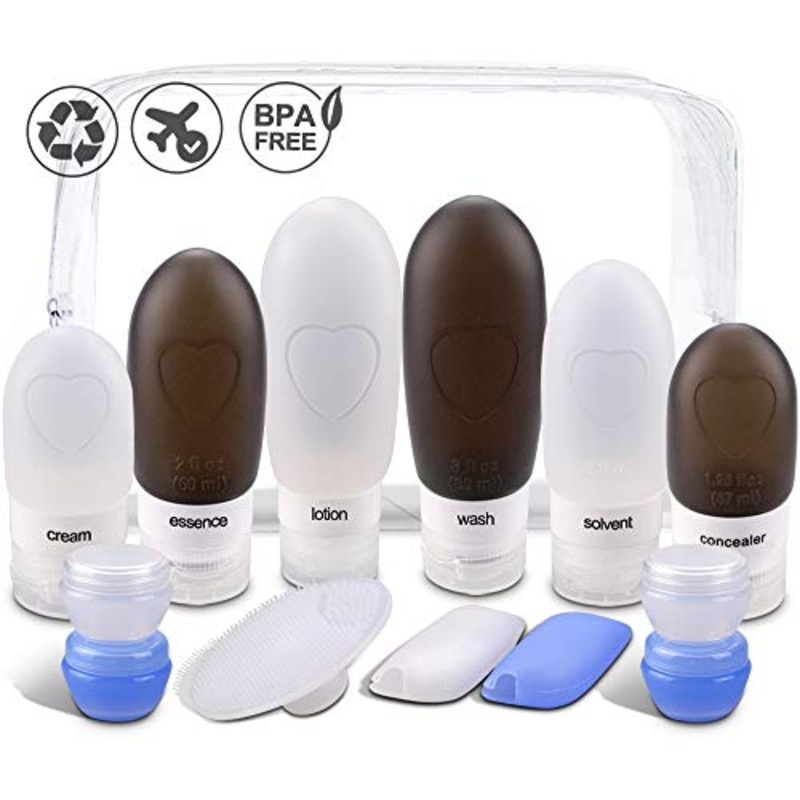 Travel Bottles, Bontip Leakproof Silicone Travel Containers with 6 Pcs TSA Approved Squeezable 3/2/1.25oz Travel Bottles & Accessories for Cosmetic Shampoo Conditioner Lotion Soap