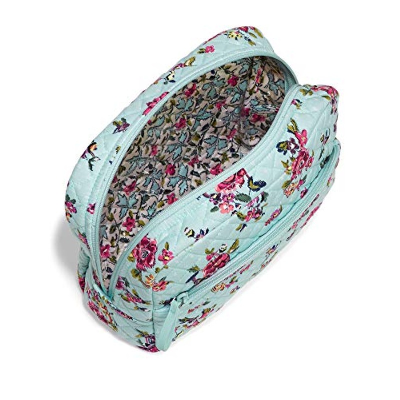 Vera Bradley Iconic Large Cosmetic Case/Bag, Signature Cotton, Aqua/Water Bouquet