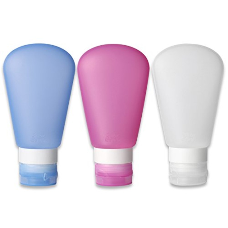 Kitdine Portable Soft Silicone Travel Bottles Set (3 Oz, Pink + White + Blue)