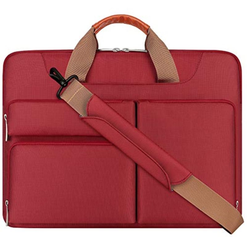 Lacdo 360 Protective Laptop Shoulder Bag Sleeve Case for 16 inch New MacBook Pro A2141 2019-2020, 15 Inch Old MacBook Pro 2016-2019, 15" Microsoft Surface Book 3 2, Dell XPS 15, Water Repellent, Red