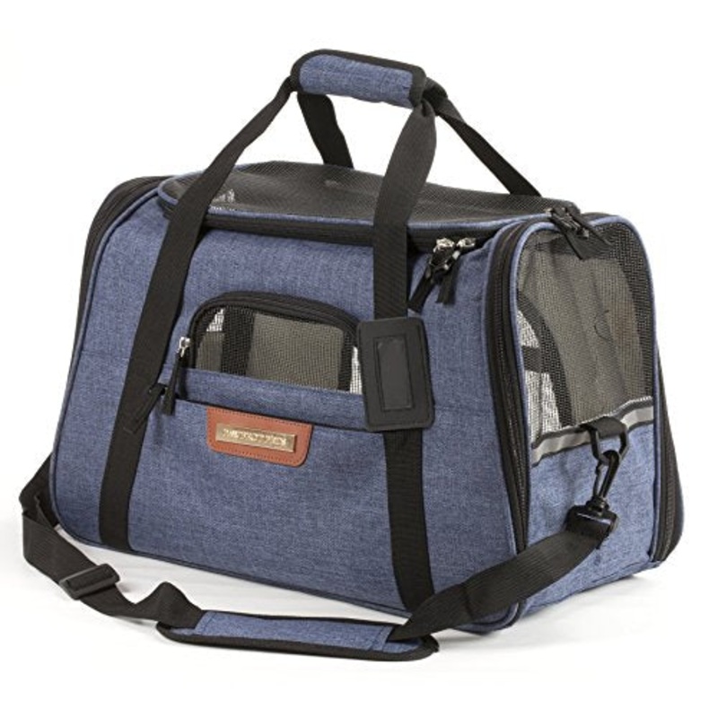 Pawfect Pets Airline Approved Pet Carrier Soft-Sided Cat Carrier and Dog Carrier for Small Dogs and Cats, Fits Underneath Airplane Seat. Comes with Two Fleece Pet Mats. (Navy)