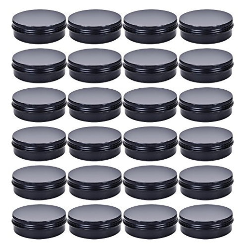 TMO 4 oz. Aluminum Tins Container 24 Pack Round Screw Lid Containers Jars Metal Storage Tin Jars Aluminum Tin Cans Food Tins Travel Tins,Black