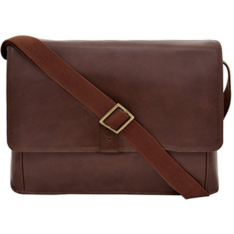 Hidesign Aiden Leather Business Laptop Messenger Cross Body Bag, Brown