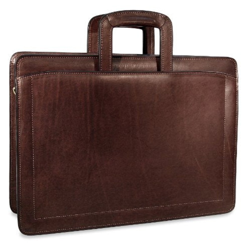 [Personalized Initials Embossing]Jack Georges Belting Triple Gusset Top Zip Leather Briefcase in Brown