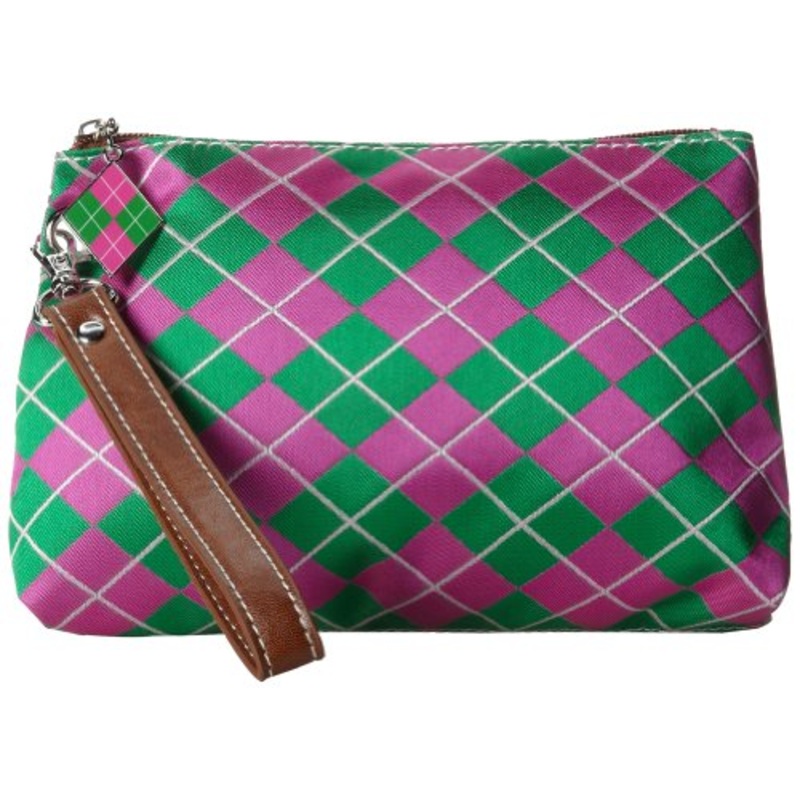 Sydney Love Argyle Wristlet Cosmetic Case,Pink/Green,One Size