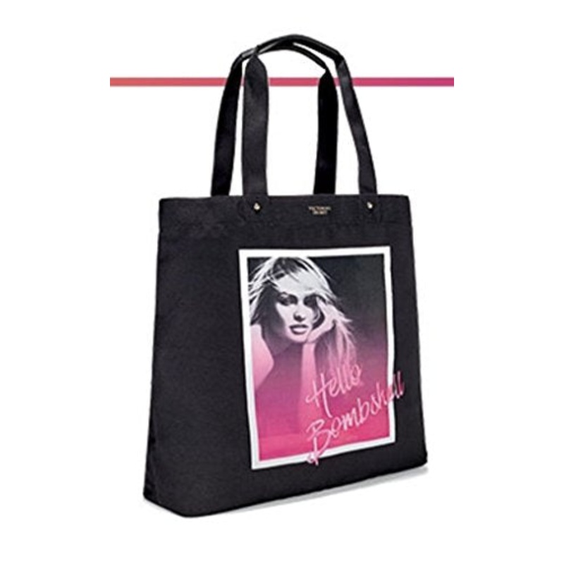 Victoria'S Secret Hello Bombshell Black Graphic Tote Bag Cotton Canvas