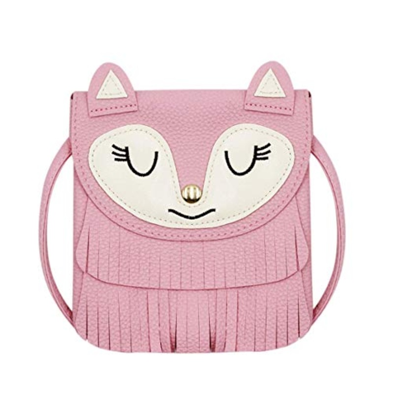ZGMYC Fox Tassel Shoulder Bag Small Coin Purse Crossbody Satchel for Kids Girls, Large Pink (5.9 x 5.9in)