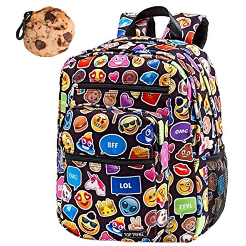 Emoji Funky Black Large Backpack & Cookie Clip Multi-Pack, Book Bag, School Bag