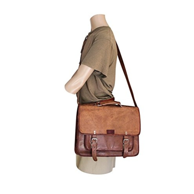 Men'S Large 16" Brown Leather Laptop Bag/Briefcase/Computer Messenger Bag With Padded Sleeve