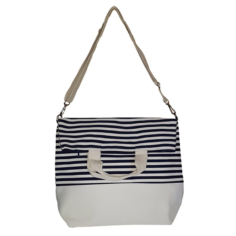 Messenger Style Inspired Stripe Beach Tote Bag (Navy Stripe)